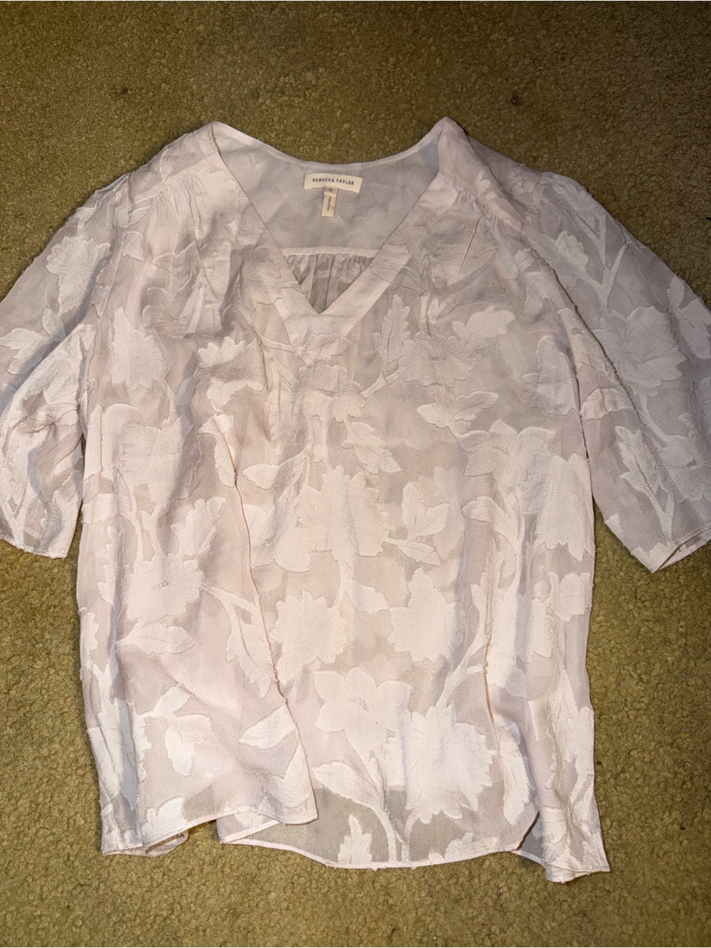 rebecca taylor blouse 0 Silk pale pink Floral Cottage Core Prairie sheer